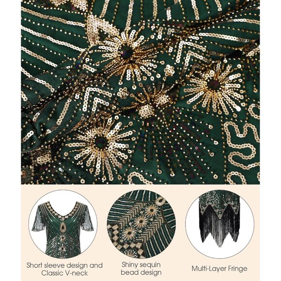 1920s Flapper Dress Sheer Beaded Sleeves Costume Party Vintage - Picture 7 of 7